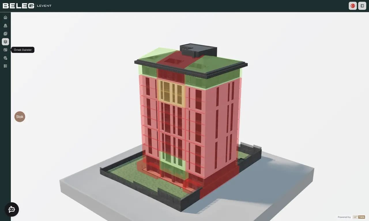 GetTwin 3D maket üzerinde daire seçimi